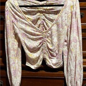 Free People Ruched Blouse - Pink and Yellow 🎀🌼